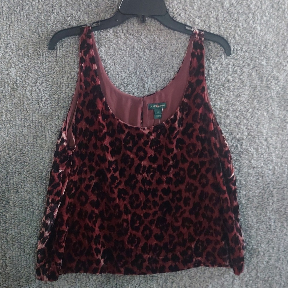 J.Crew Always Velvet Tank Top Burgundy Leopard Print Sleeveless Women Size 14